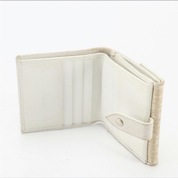 Christian Dior Metallic Gold Monogram Canvas White Leather Wallet Authentic - Picture 3 of 8